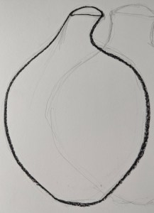 Charcoal outline of the vase on paper